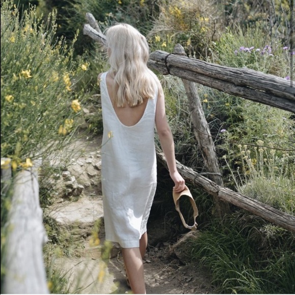 linen fox Dresses & Skirts - Linenfox Monstera Beige Natural Linen Dress